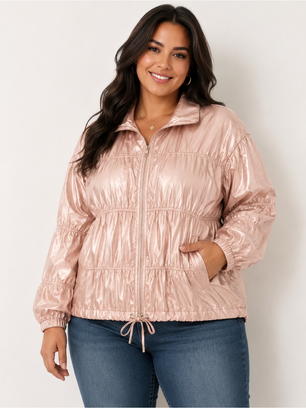 Ruby Rd. Rose Gold Metallic Pintuck Jacket, Sz 16, NWT